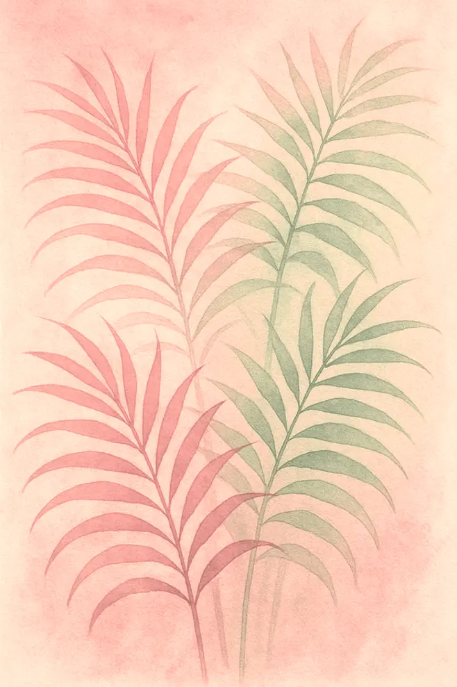 Plante areca sur fond clair rosé, détente et bien-être.