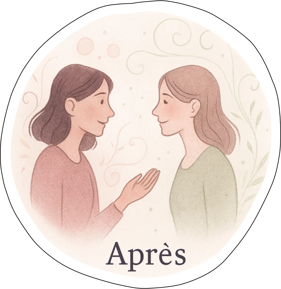 Interaction sereine et apaisée entre deux femmes.