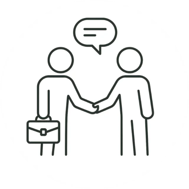 Illustration simple de deux silhouettes en communication professionnelle.