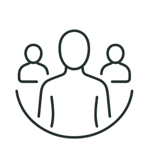 Dessin simple montrant une personne entourée de trois silhouettes, symbolisant les interactions de la vie de tous les jours.