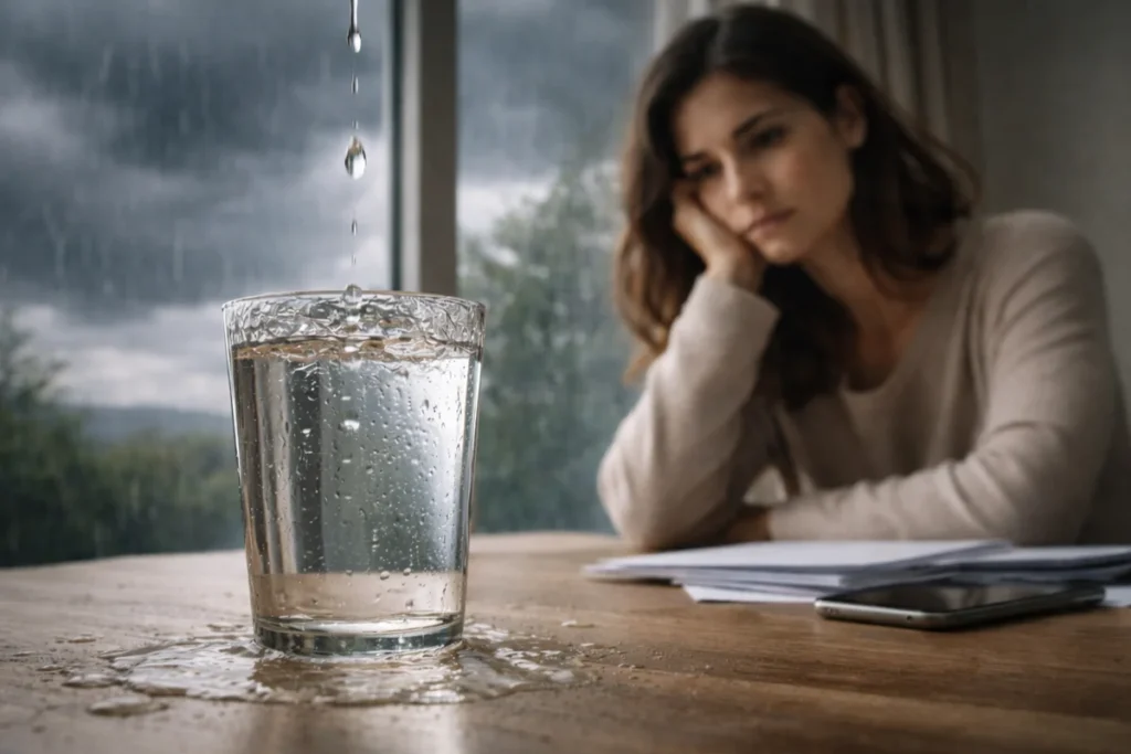 La goutte qui fait déborder le verre symbolisant l’accumulation de tensions dans une relation devenue conflictuelle
