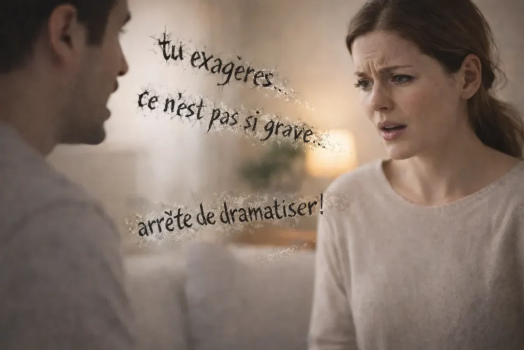 Femme touchée par des paroles piquantes lors d’une interaction et déclenchant une réaction émotionnelle immédiate
